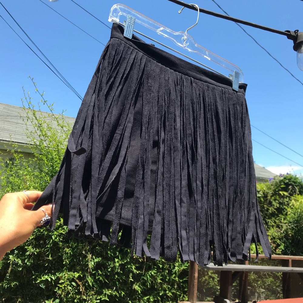 Suede fringe skirt